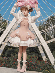 Sakura Pink Pointed Collar Pompoms Bowknot Long Sleeves One Piece Magic Girl Lolita Dress