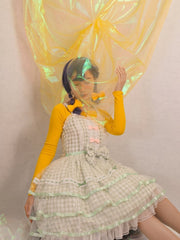 Icing Butterfly Cracker Green Plaid Tiered Ruffle Hem High Waist Jumper Skirt