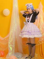 Icing Butterfly Cracker Purple Plaid Pattern Bowknot Details Hem Overalls