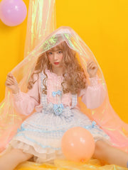 Icing Butterfly Cracker Blue Plaid Pattern Bowknot Details Hem Overalls