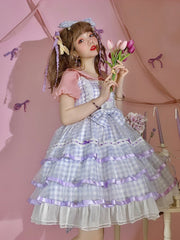 Icing Butterfly Cracker Purple Gingham Tiered Ruffle Hem High Waist JSK