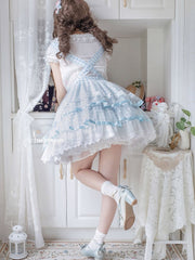 Icing Butterfly Cracker Blue Plaid Pattern Bowknot Details Hem Overalls