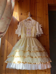 Icing Butterfly Cracker Yellow Gingham Tiered Ruffle Hem High Waist Jumper Skirt