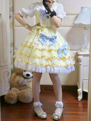 Icing Butterfly Cracker Yellow Gingham Tiered Ruffle Hem High Waist Jumper Skirt