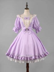 The Midsummer Milky Way Bowknot Details Ruffle Design Short Puff Sleeves One Piece