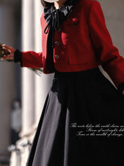 Floral Embroidery Red Tweed Jacket