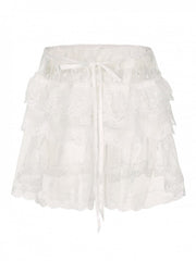 Plus Size Y2K White Sheer Overskirt with Floral & Star Embroidery