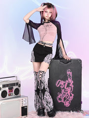 Y2K Bodycon Fit Mini Skirt Star Buckle Cutout Waist