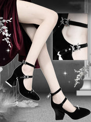 Punk Silver Studs Black Gothic Witch Lolita Velvet High Heels