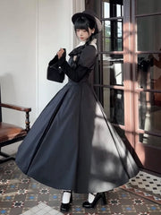 Black & White Juliette Sleeves Gothic Lolita Blouse + Boned Corset High Waist Skirt + Jabot Tie Set