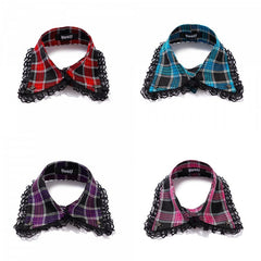 Punk Skull Rivets Decorative Plaid Lace Fake Collar