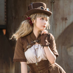 Steampunk Stitching Short Sleeve Stand Collar Short Coat
