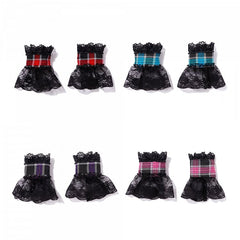 Punk Lace Trimmed Plaid Wristcuffs