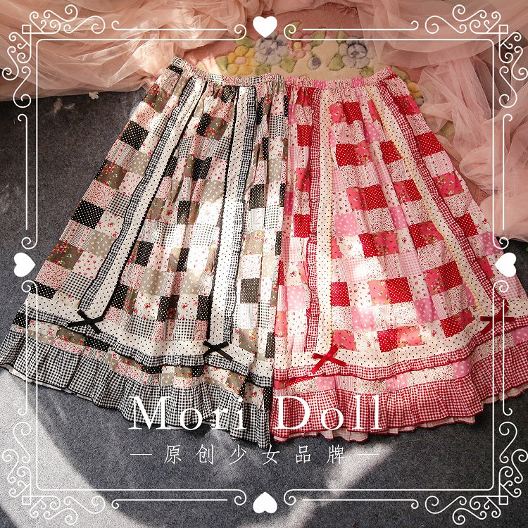 Retro Manor Elastic Waist Print Sweet Skirt