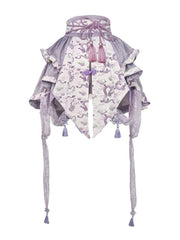 Purple Corset Belt Waist Irregular Layered Skirt Chinoiserie Knot Button and Tassels