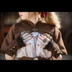 Steampunk Stitching Short Sleeve Stand Collar Short Coat