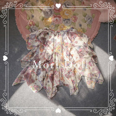 Perfume Bottle Elastic Waist Vintage Print Skirt