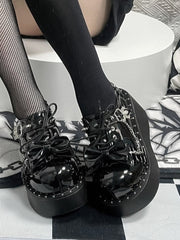 Y2K Polished Black Stud Bowknot Spider Design Punk Platform Shoes