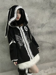 Punk Fold-eared Rabbit Long Sleeves Full-zipper Plush Velvet Hoodie