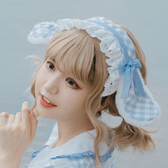Bunny Ears Design Alice Blue Plaid Pattern Hairband