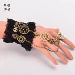 Steampunk Lolita Vintage Gear Finger Ring Lace Bracelet