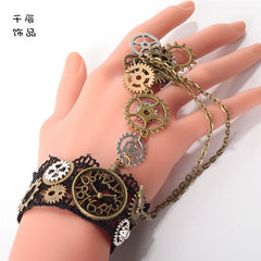 Steampunk  Lolita Vintage Clock Gear Finger Ring Bracelet