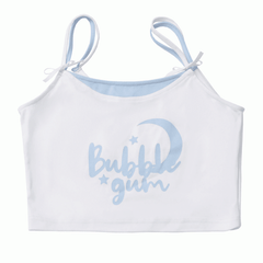 White and Blue Faux Two-Pieces Cropped Cami Top