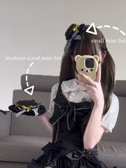 Black Cute Tiger Print Sweet Lolita Dress + KC + Bow Brooch + Mini Hat Set