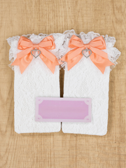 Orange Bow Lace Ankle /Mid-Calf Socks with Heart Rhinestone