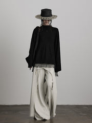 Urban Goth Apricot Asymmetrical Cut Frayed Striped Wide-Leg Pants