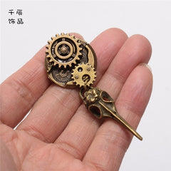 Steampunk Lolita Crow Head Gear Brooch