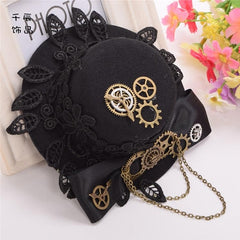 Steampunk Lolita Bowknot Gear Metal Chain Mini Top Hat Hairclip