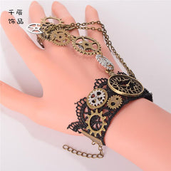 Steampunk  Lolita Vintage Clock Gear Finger Ring Bracelet