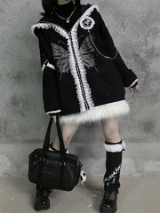 Punk Fold-eared Rabbit Long Sleeves Full-zipper Plush Velvet Hoodie