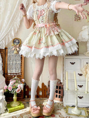 Rosette Print Summer Short Dress High Waist Lolita Jumper Skirt