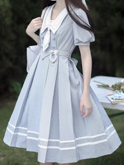 White Mirror-shaped Brooch with Blue Floral Pattern