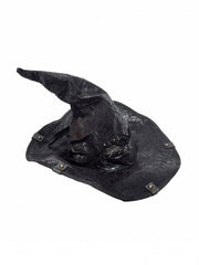 Steampunk Black PU Witch Hat With Bronze Stud And Black Feather