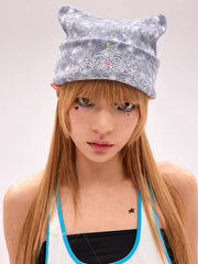 Y2K Star Pattern Crown Rhinestone Gray Knitted Beanie