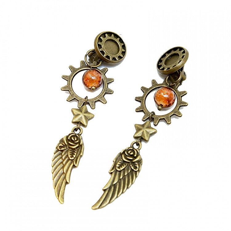 Steampunk Metal Gear Wings Star Rose Earrings