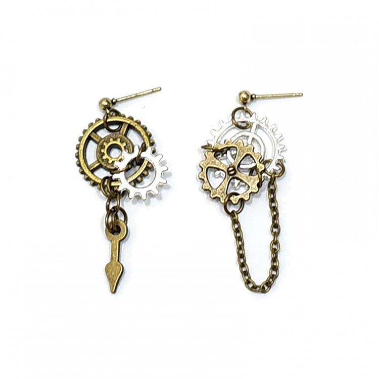Steampunk Gear Earrings with Metal Chain