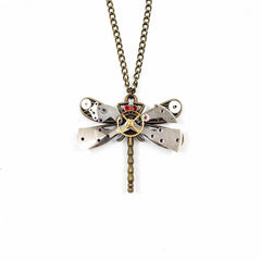 Steampunk Retro Metal Dragonfly Mechanical Gear Pendant Necklace