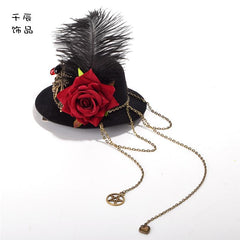 Steampunk Lolita Vintage Gear Feather Mini Top Hat Hairpin