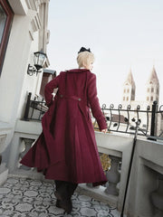 White Ouji Lolita Long Sleeves Shirt + Black High Waist Pants + Cross Charms Red Bat Wings Collar Coat