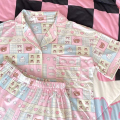 Pink Patchwork Print Pajama Set