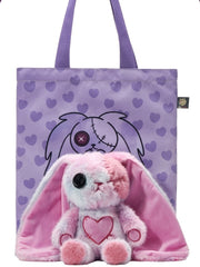 Pink Guro Kawaii Plush Bunny Doll with A Canvas Bag