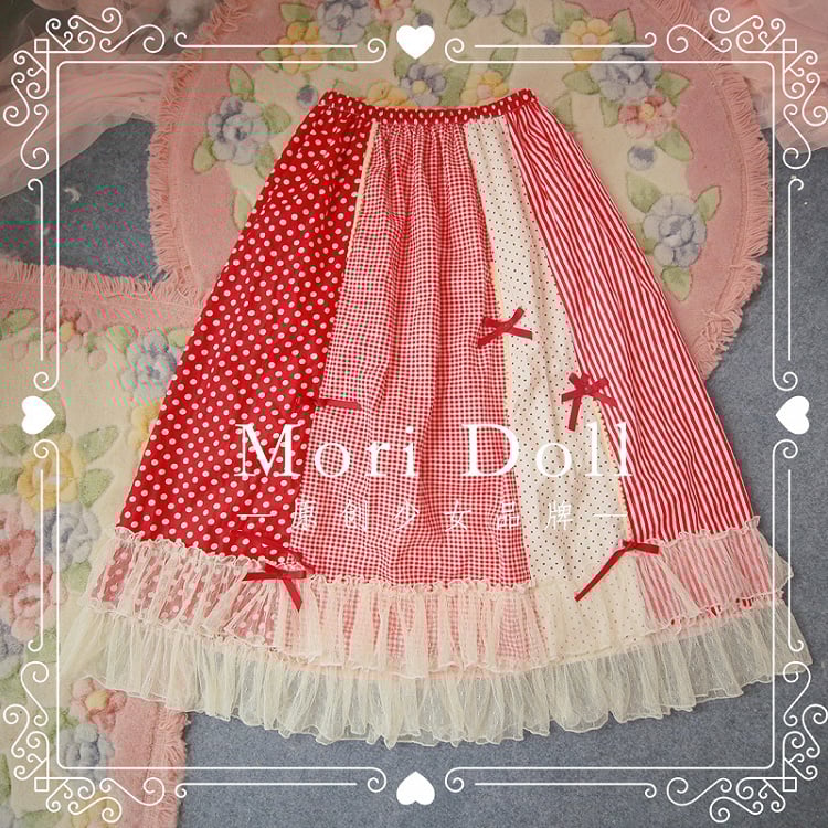 Strawberry Jam Elastic Waist Wave Point Sweet Skirt