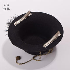 Steampunk Lolita Vintage Gear Feather Mini Top Hat Hairpin