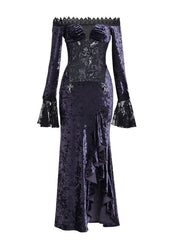 Gothic Purple Velvet High Slit Mermaid Dress