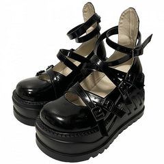 Y2K Black Crisscross Design Platform Mary Janes