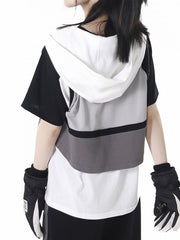 Gray Colorblock Design Techwear Hooded Cropped Vest